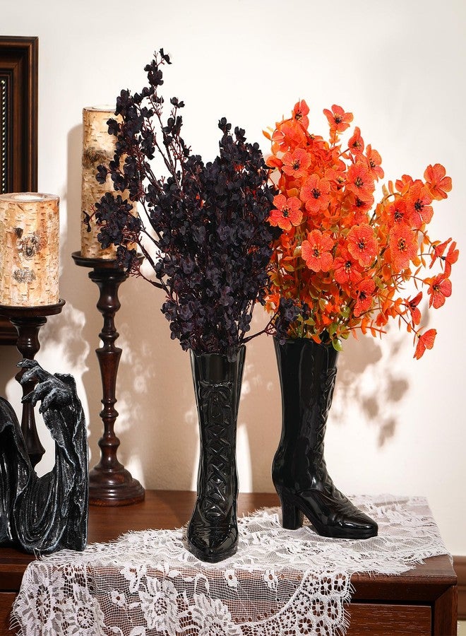 Ninehaoou 1 Pairs Halloween Flower Vase 7.1 Inch Witch Boot Vase Black Ceramic Gothic Planter Halloween Table Centerpieces for Indoor Outdoor Home Office Decor - Image 1